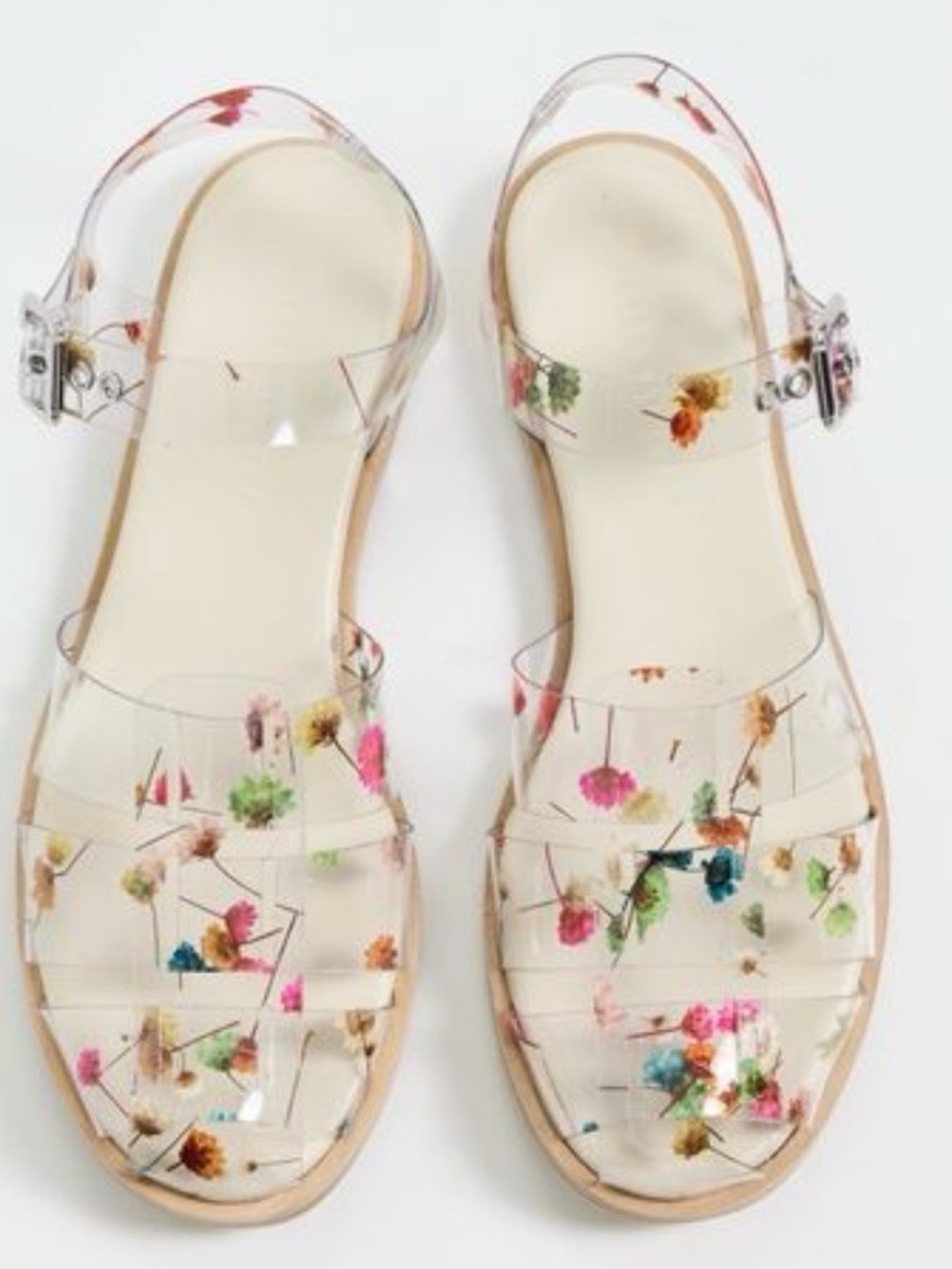 RARE Freda Salvador Clear Jelly Sera Fisherman Sandals Multicolor Floral SZ 7